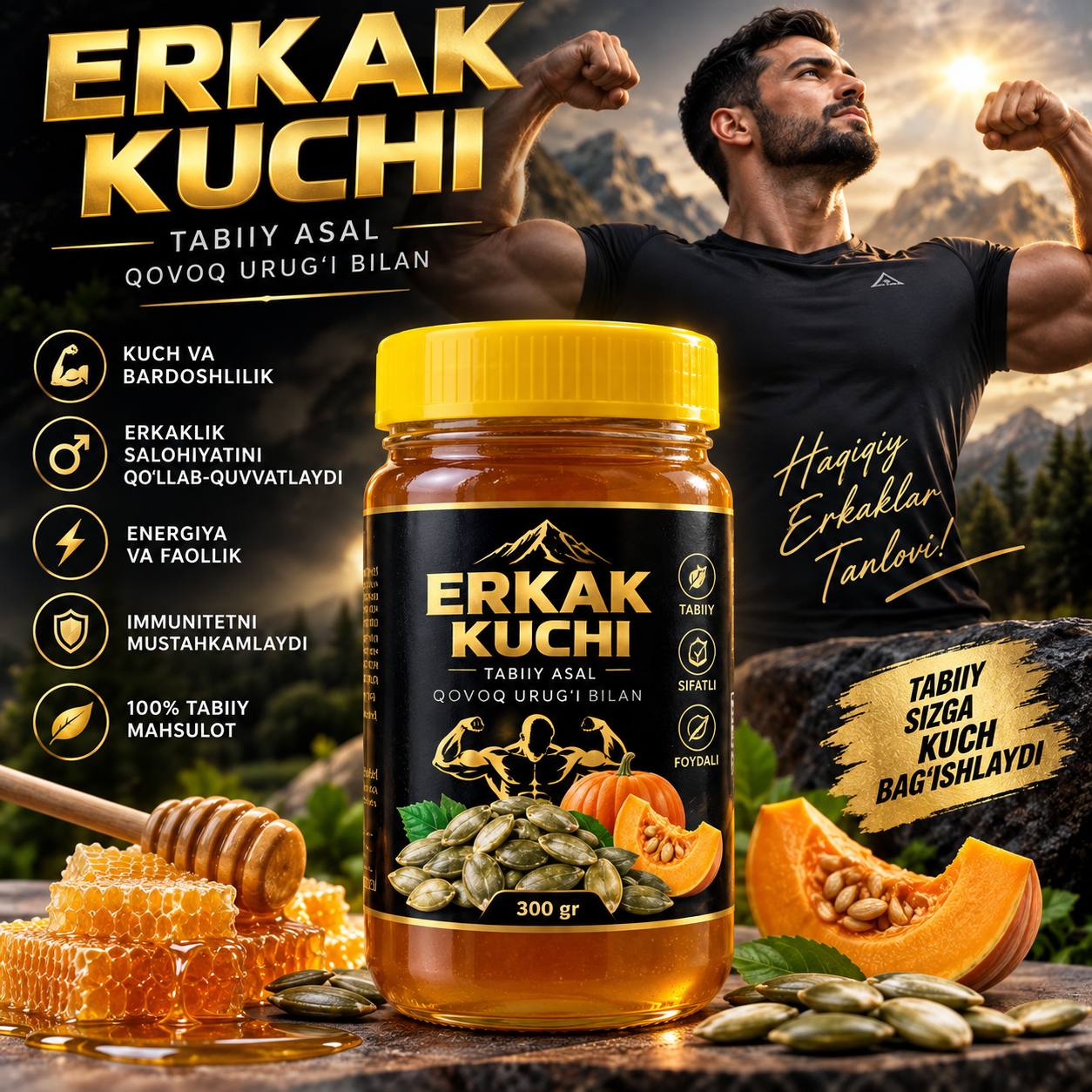Erkak Kuchi — Tabiiy Asal va Qovoq Urug'i Bilan